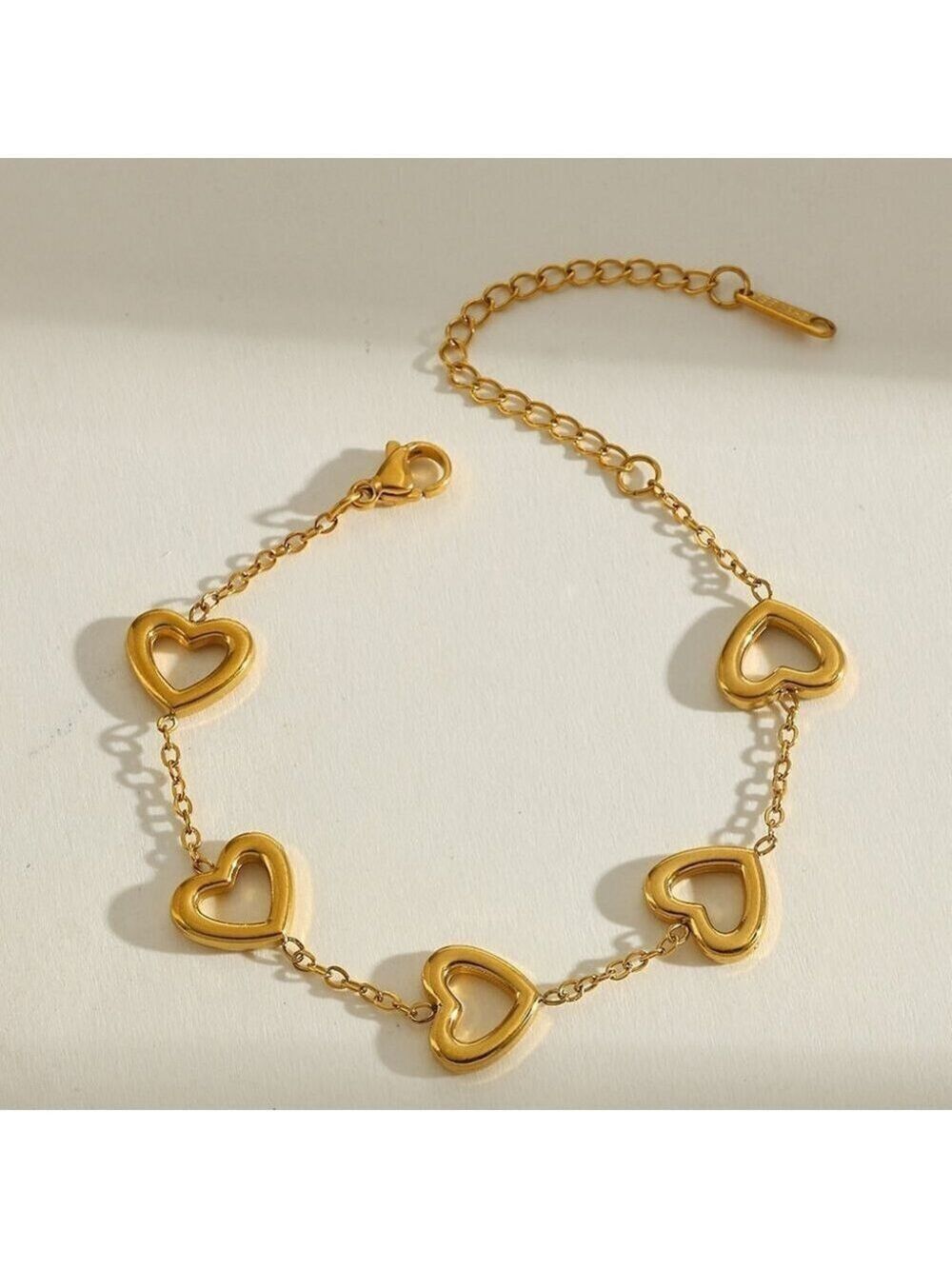 18K Gold Plated Heart Chain Bracelet, Stainless Steel